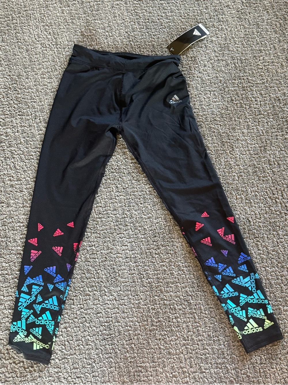 adidas Black Kids Leggings with Rainbow Logo Gradient